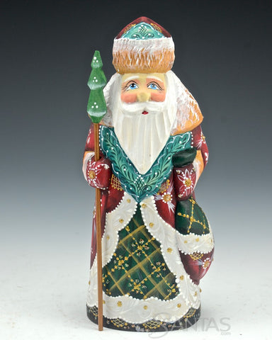 Green and Red Russian Santa with Tree Staff