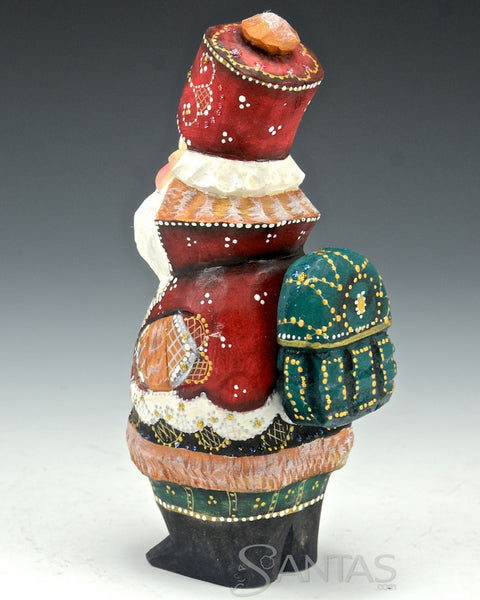 Red and Gold Russian Santa with Backpack