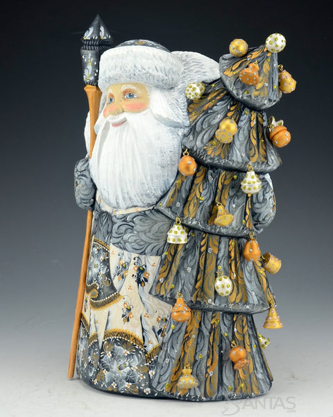 Pewter and Gold Floral Santa and Christmas Tree