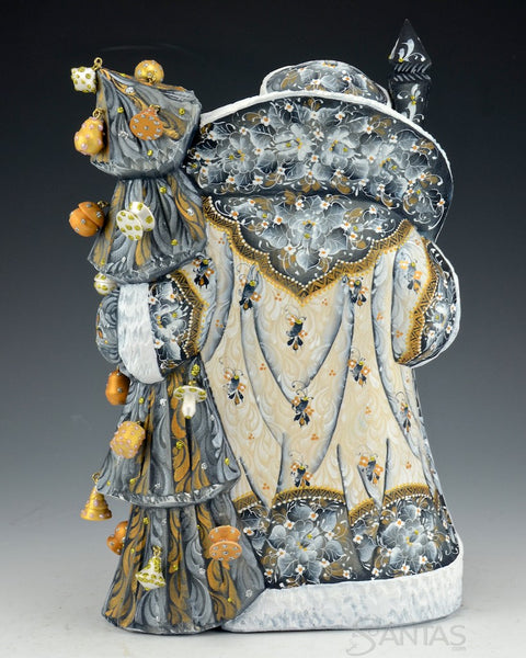 Pewter and Gold Floral Santa and Christmas Tree