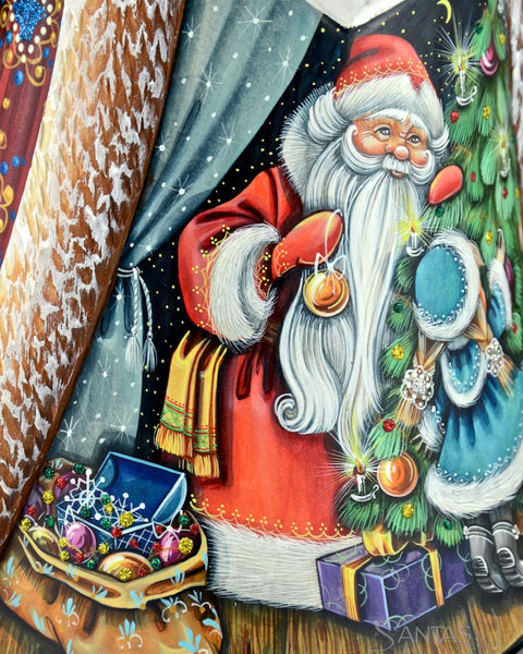 Trimming the Tree With Santa Scenic Russian Santa