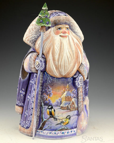 12 inch Purple Russian Santa with Twilight Scene
