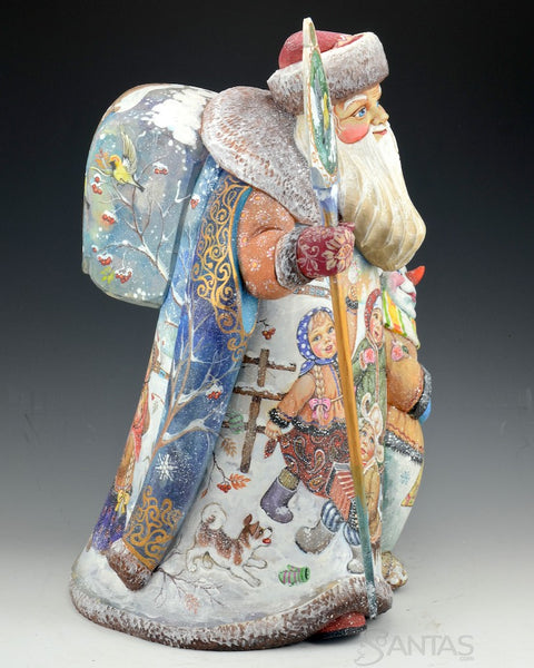 Christmas Companions Large Russian Santa with Carved Snowman