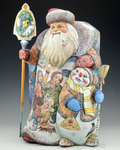 Christmas Companions Large Russian Santa with Carved Snowman