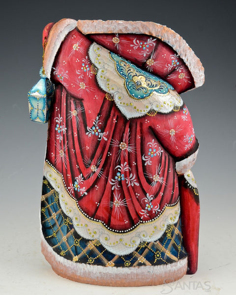 Red and Gold Frosted Russian Santa with Lantern