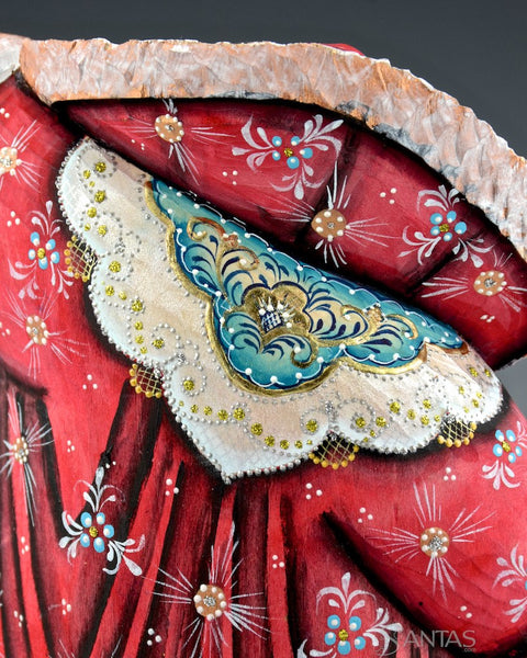 Red and Gold Frosted Russian Santa with Lantern