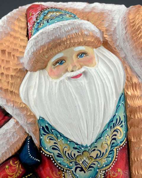 Red and Gold Frosted Russian Santa with Lantern