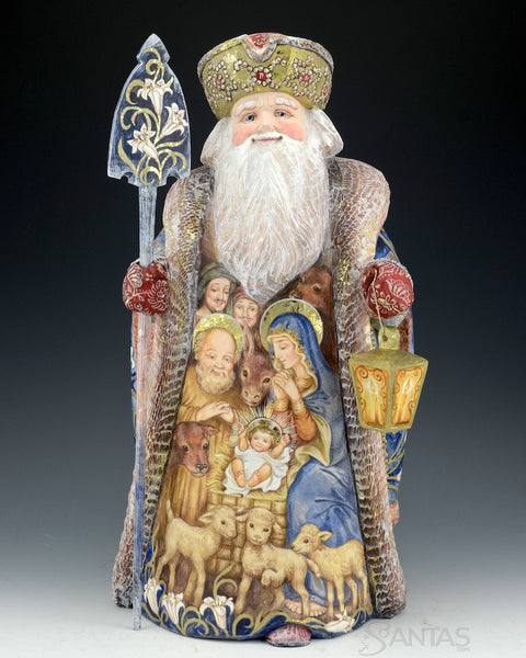 Russian Santa with Nativity Scene and Virgin Mary