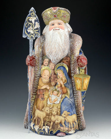 Russian Santa with Nativity Scene and Virgin Mary