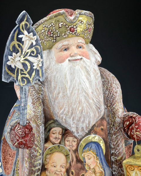 Russian Santa with Nativity Scene and Virgin Mary