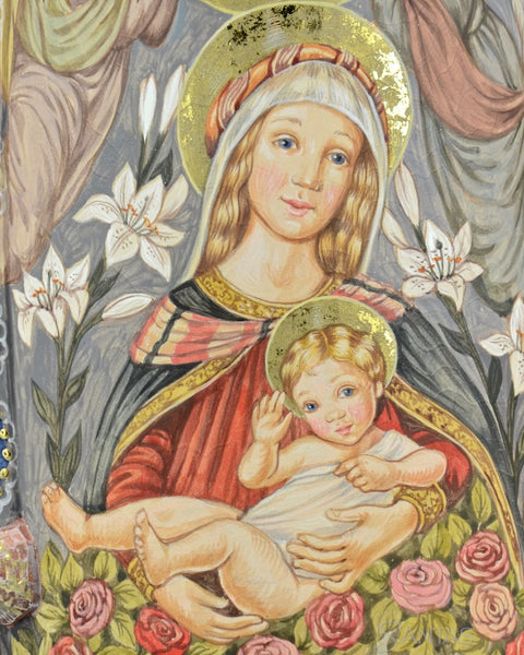 Russian Santa with Nativity Scene and Virgin Mary