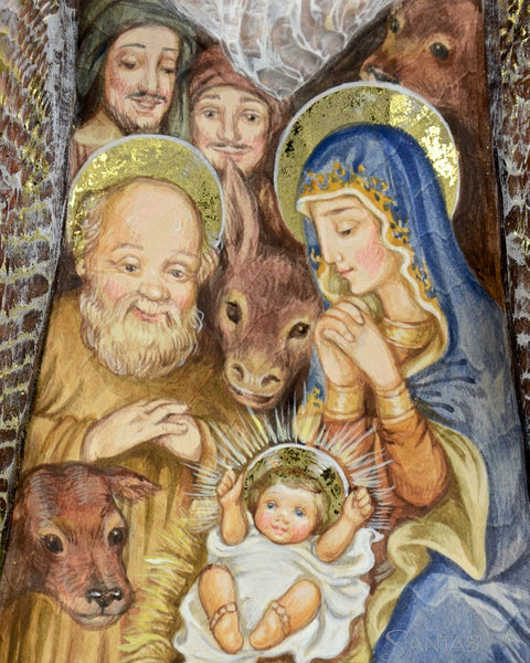 Russian Santa with Nativity Scene and Virgin Mary