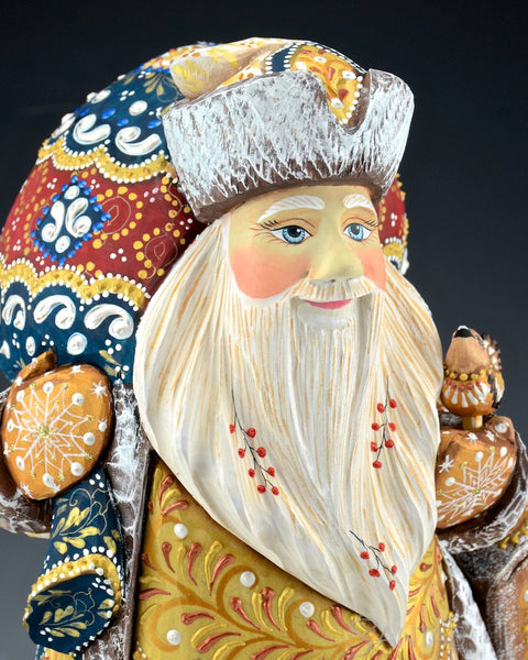 14 inch White and Gold Russian Santa with Satchel