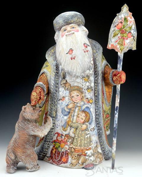 Christmas Bells Scenic Russian Santa with Bear