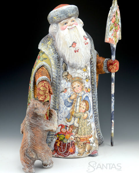 Christmas Bells Scenic Russian Santa with Bear