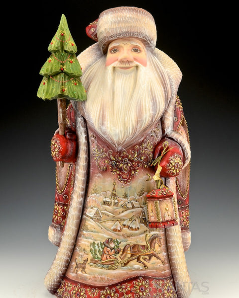 Jeweled Russian Santa with Tree and Lantern