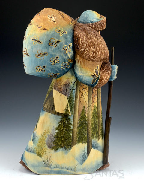 Twilight Santa with Deer and Lodge Scene