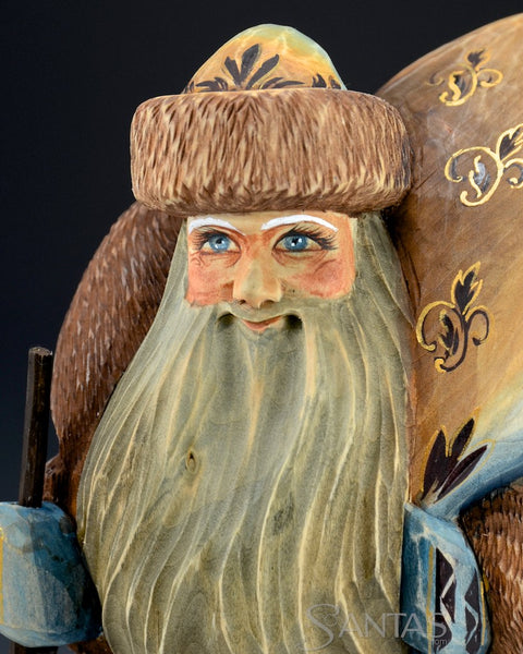 Twilight Santa with Deer and Lodge Scene