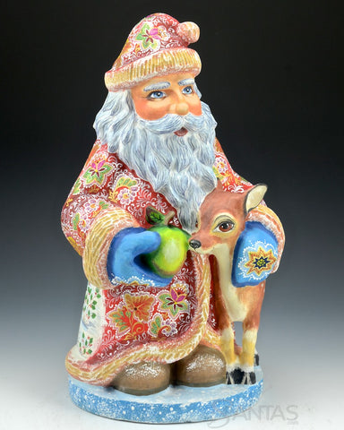 Floral Russian Santa with Deer and Santa Scene