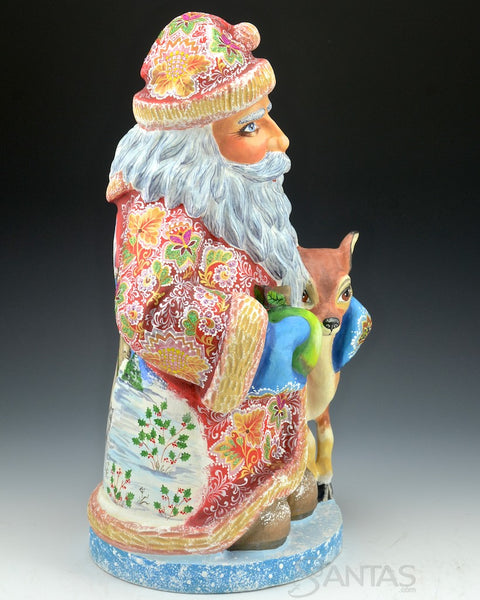 Floral Russian Santa with Deer and Santa Scene
