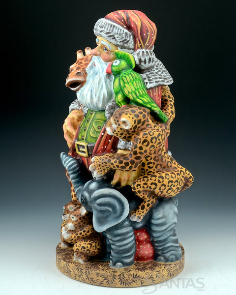Carved Russian Santa with African Animals