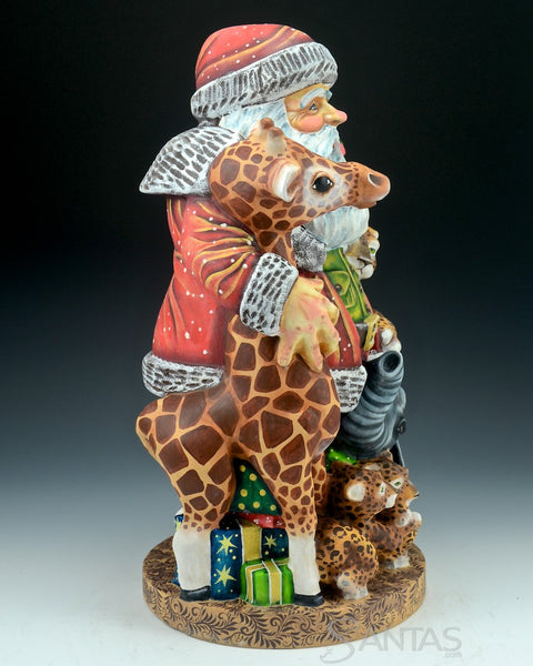 Carved Russian Santa with African Animals
