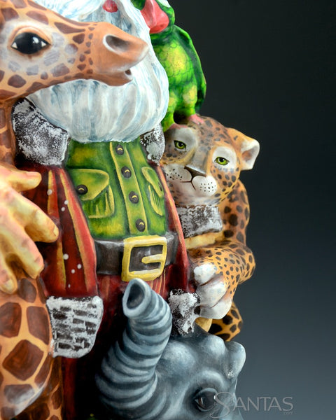 Carved Russian Santa with African Animals