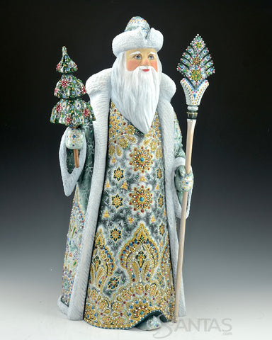 Majestic Emerald Russian Santa with Staff and Tree