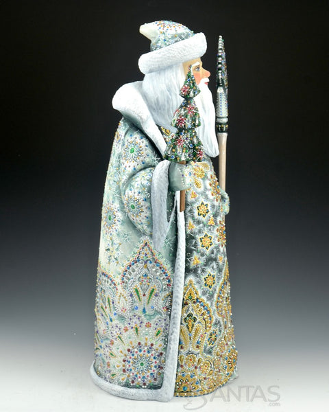 Majestic Emerald Russian Santa with Staff and Tree