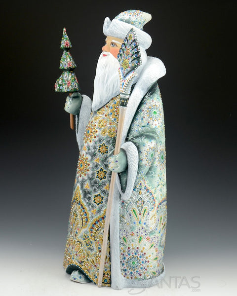 Majestic Emerald Russian Santa with Staff and Tree