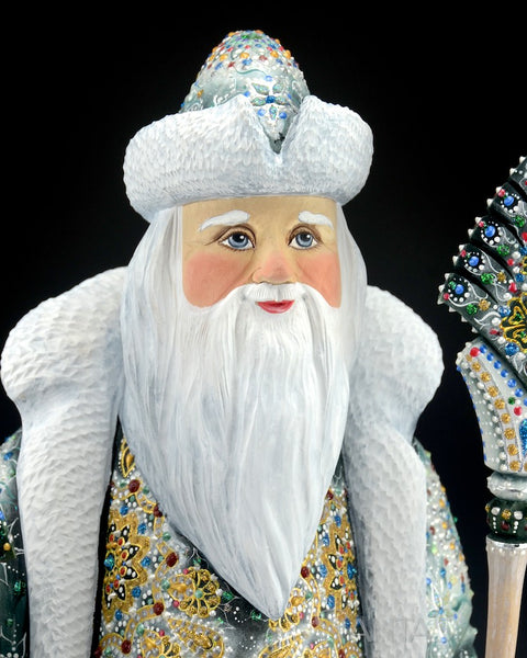 Majestic Emerald Russian Santa with Staff and Tree