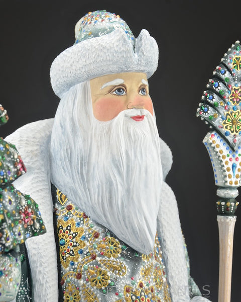 Majestic Emerald Russian Santa with Staff and Tree