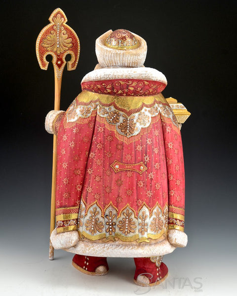 Royal Red and Gold Frosted Russian Santa with Gift Box