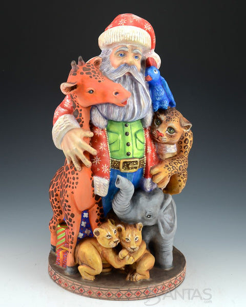 Russian Santa Carving with African Animals