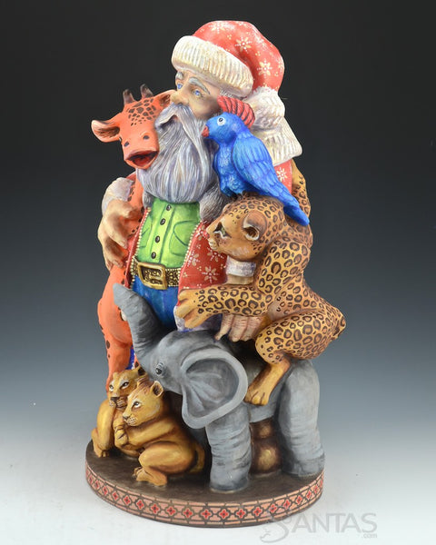 Russian Santa Carving with African Animals