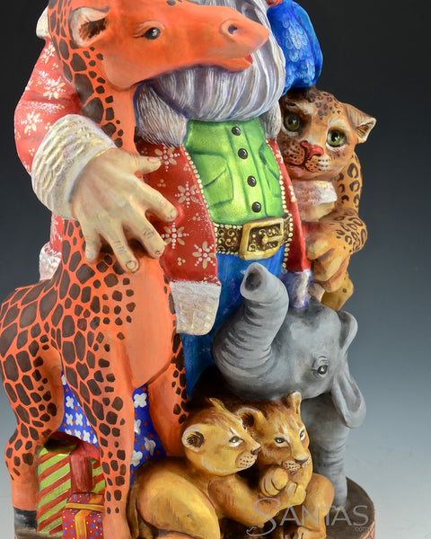 Russian Santa Carving with African Animals