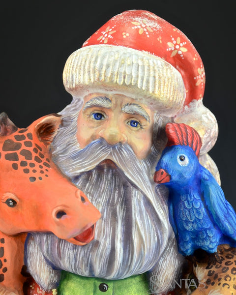 Russian Santa Carving with African Animals