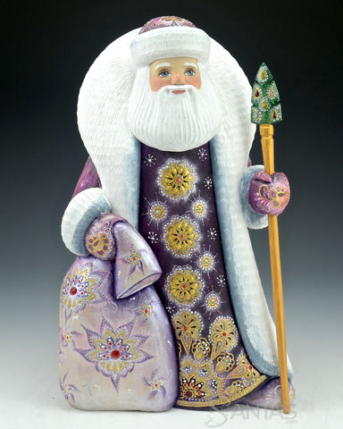 Decorative Purple Russian Santa with Toybag and Staff