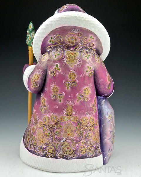 Decorative Purple Russian Santa with Toybag and Staff