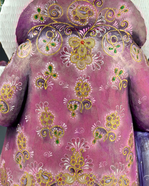 Decorative Purple Russian Santa with Toybag and Staff