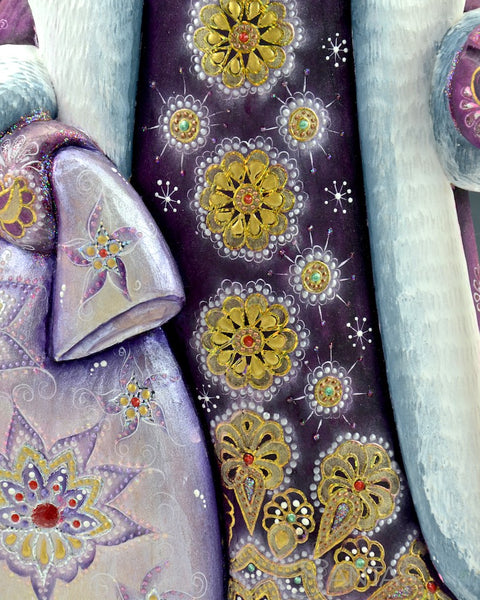 Decorative Purple Russian Santa with Toybag and Staff