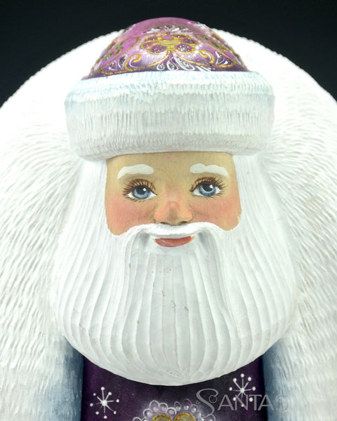 Decorative Purple Russian Santa with Toybag and Staff