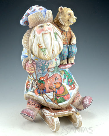 Scenic Russian Santa on Sled with Bear