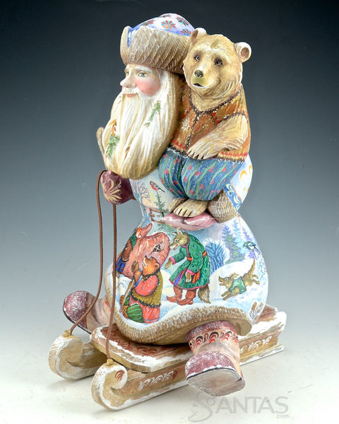 Scenic Russian Santa on Sled with Bear