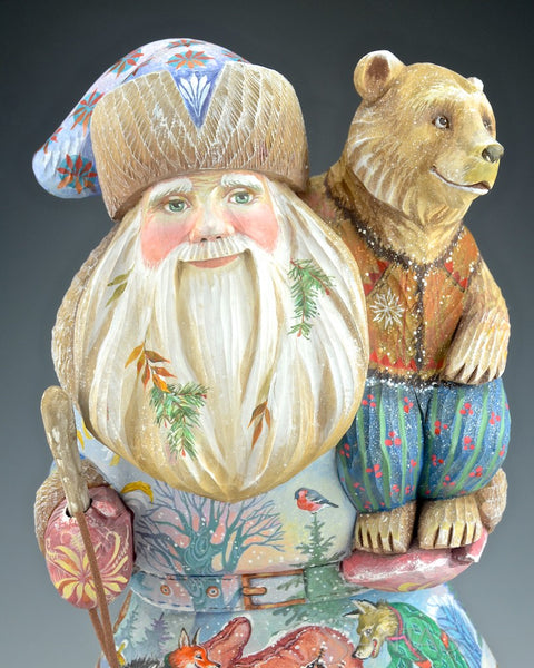 Scenic Russian Santa on Sled with Bear