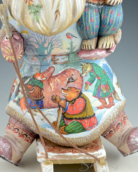 Scenic Russian Santa on Sled with Bear