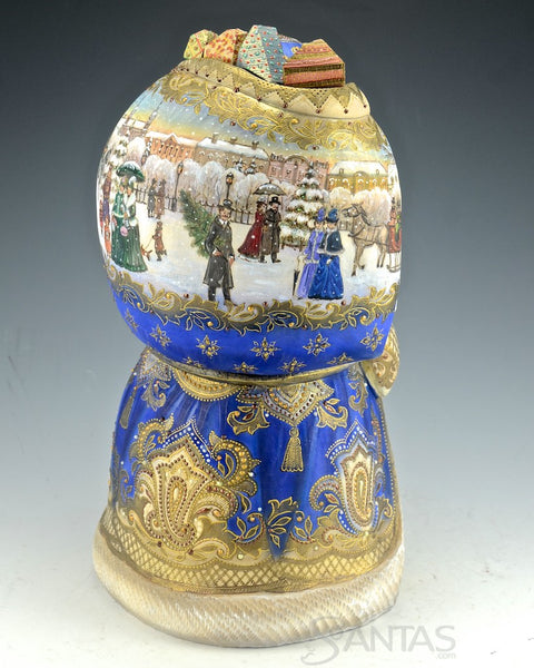 Regal Blue and Gold Russian Santa with wood burned Detail