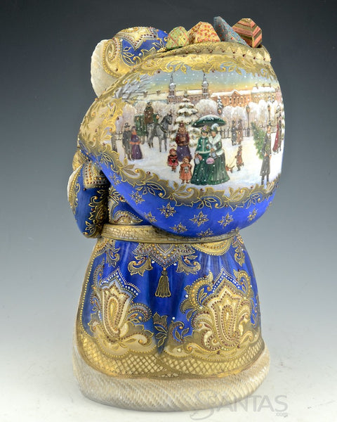 Regal Blue and Gold Russian Santa with wood burned Detail