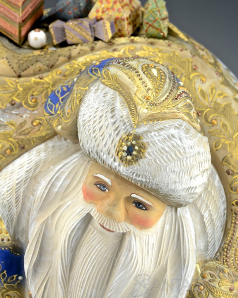 Regal Blue and Gold Russian Santa with wood burned Detail