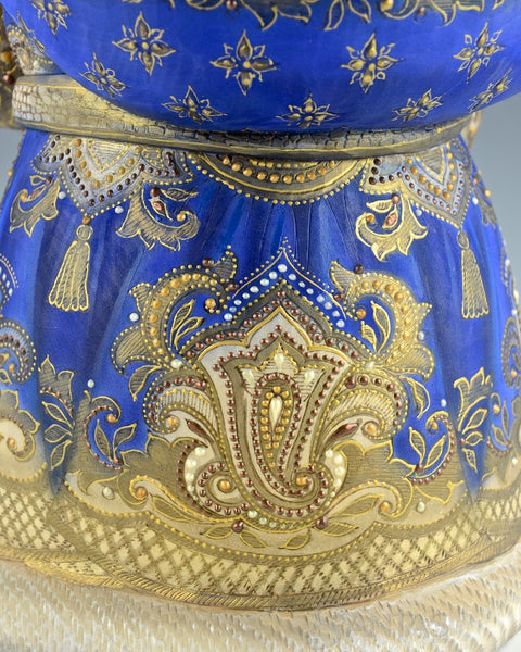 Regal Blue and Gold Russian Santa with wood burned Detail